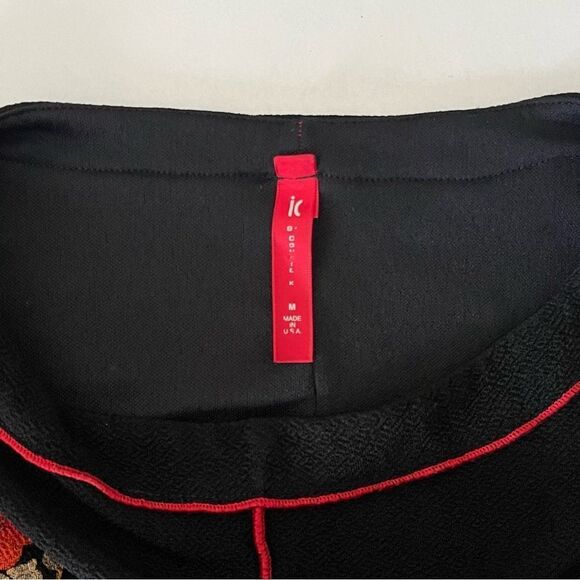 IC Connie K Lagenlook Asian Print Top Asymmetrical Artsy Black Red Blouse Medium - Picture 7 of 9